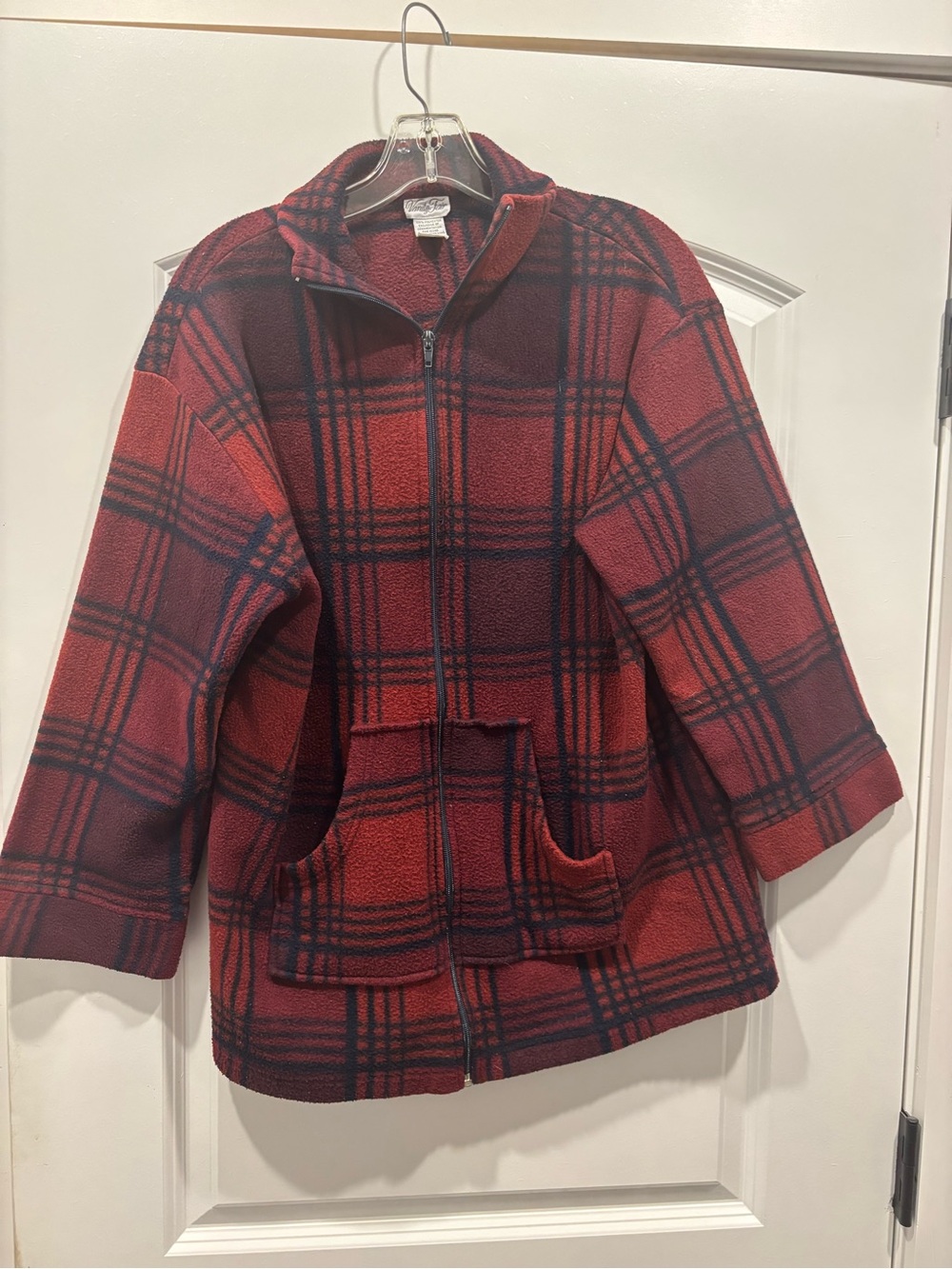 Vanity Fair Red and Black Striped Fleece Jacket